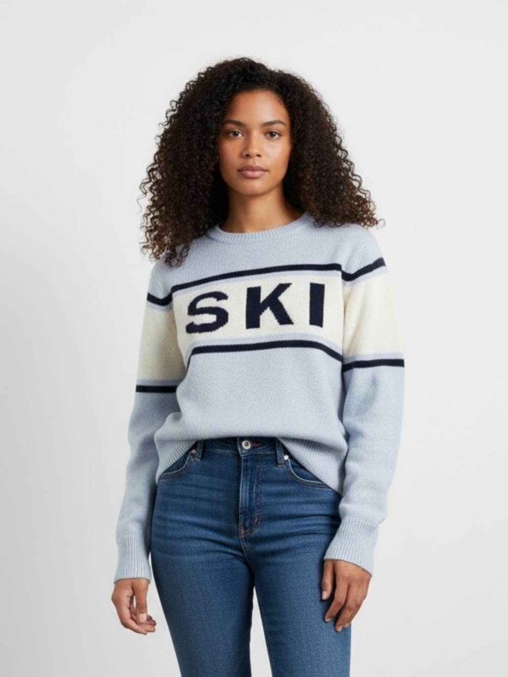 NWT CeCe Ski Sweater Crew Neck Blue White Apres Sweater Small